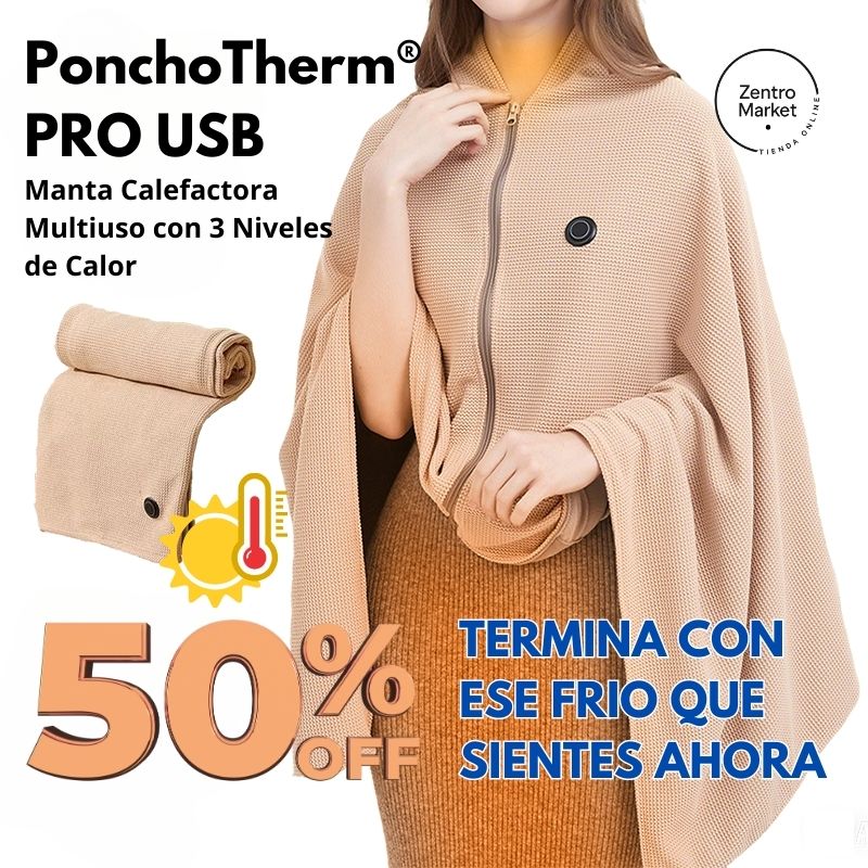 PonchoTherm® PRO USB – Manta Calefactora Multiuso con 3 Niveles de Calor - Beige