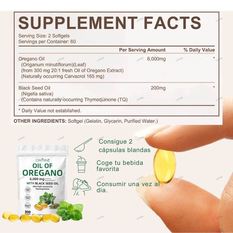 ACEITE DE OREGANO PLUS® - 60 Caps blandas 6000 mg - 7 días libre de parásitos