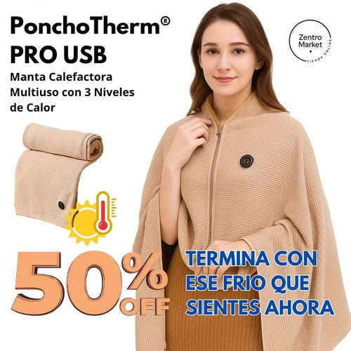 PonchoTherm® PRO USB – Manta Calefactora Multiuso con 3 Niveles de Calor - Beige