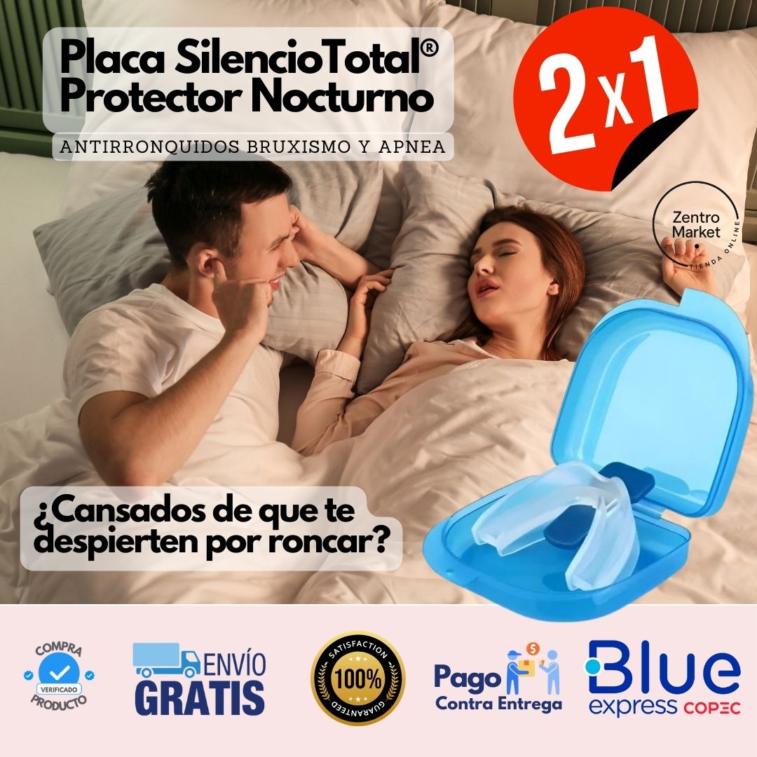 2x1 Placa SilencioTotal® Protector Nocturno Antirronquidos Bruxismo y Apnea + GRATIS purificador nasal 2 en 1
