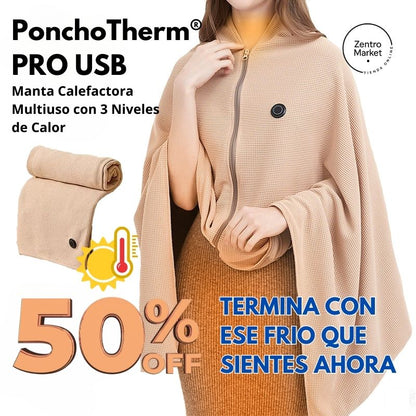 PonchoTherm® PRO USB – Manta Calefactora Multiuso con 3 Niveles de Calor - Beige