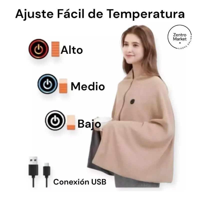 PonchoTherm® PRO USB – Manta Calefactora Multiuso con 3 Niveles de Calor - Beige