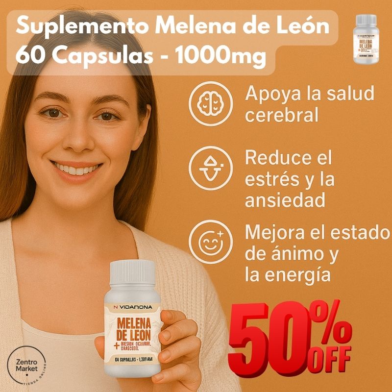 MELENA DE LEON FORTIFICADA - 60 Capsulas Mejora Cerebral, Concentración, Estrés y Ansiedad