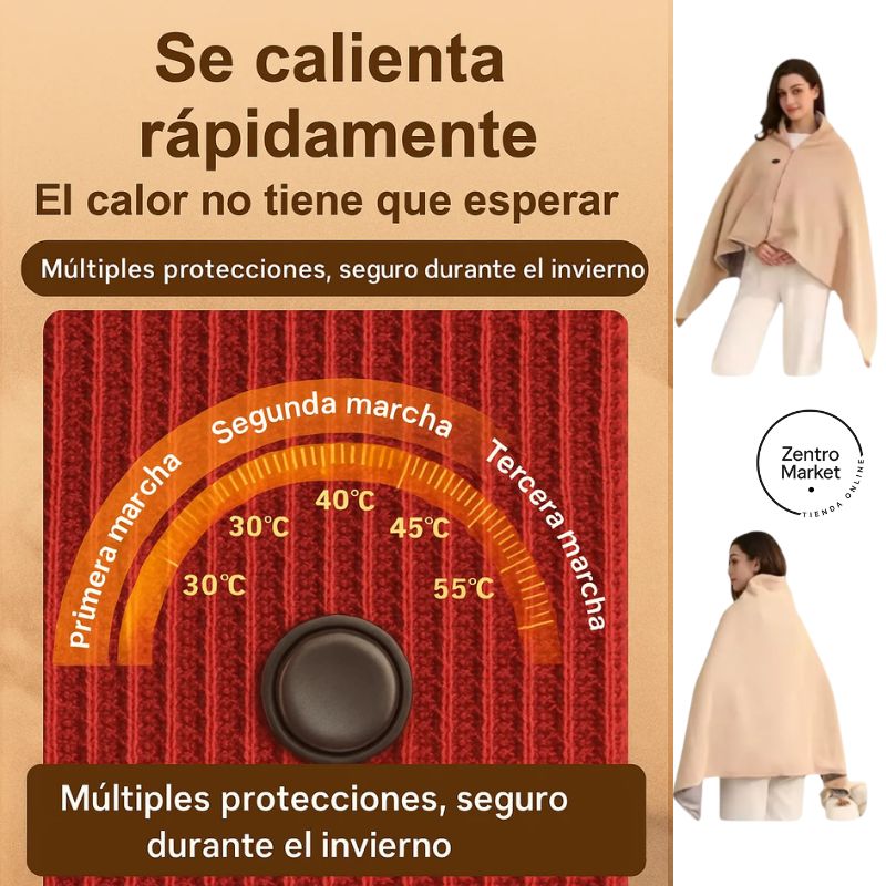 PonchoTherm® PRO USB – Manta Calefactora Multiuso con 3 Niveles de Calor - Beige