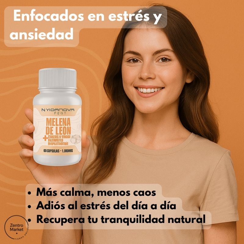 MELENA DE LEON FORTIFICADA - 60 Capsulas Mejora Cerebral, Concentración, Estrés y Ansiedad