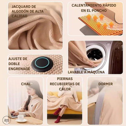 PonchoTherm® PRO USB – Manta Calefactora Multiuso con 3 Niveles de Calor - Beige