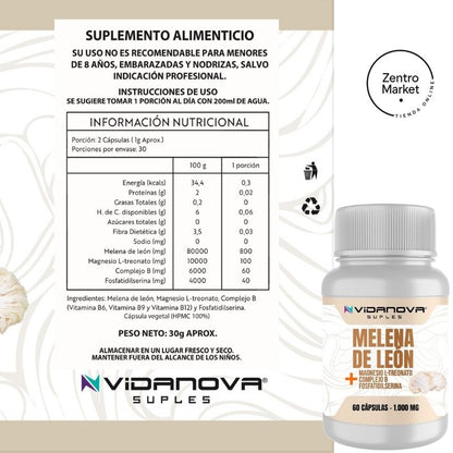 MELENA DE LEON FORTIFICADA - 60 Capsulas Mejora Cerebral, Concentración, Estrés y Ansiedad