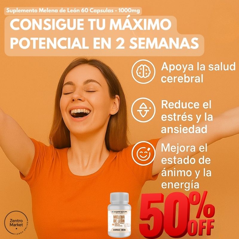 MELENA DE LEON FORTIFICADA - 60 Capsulas Mejora Cerebral, Concentración, Estrés y Ansiedad